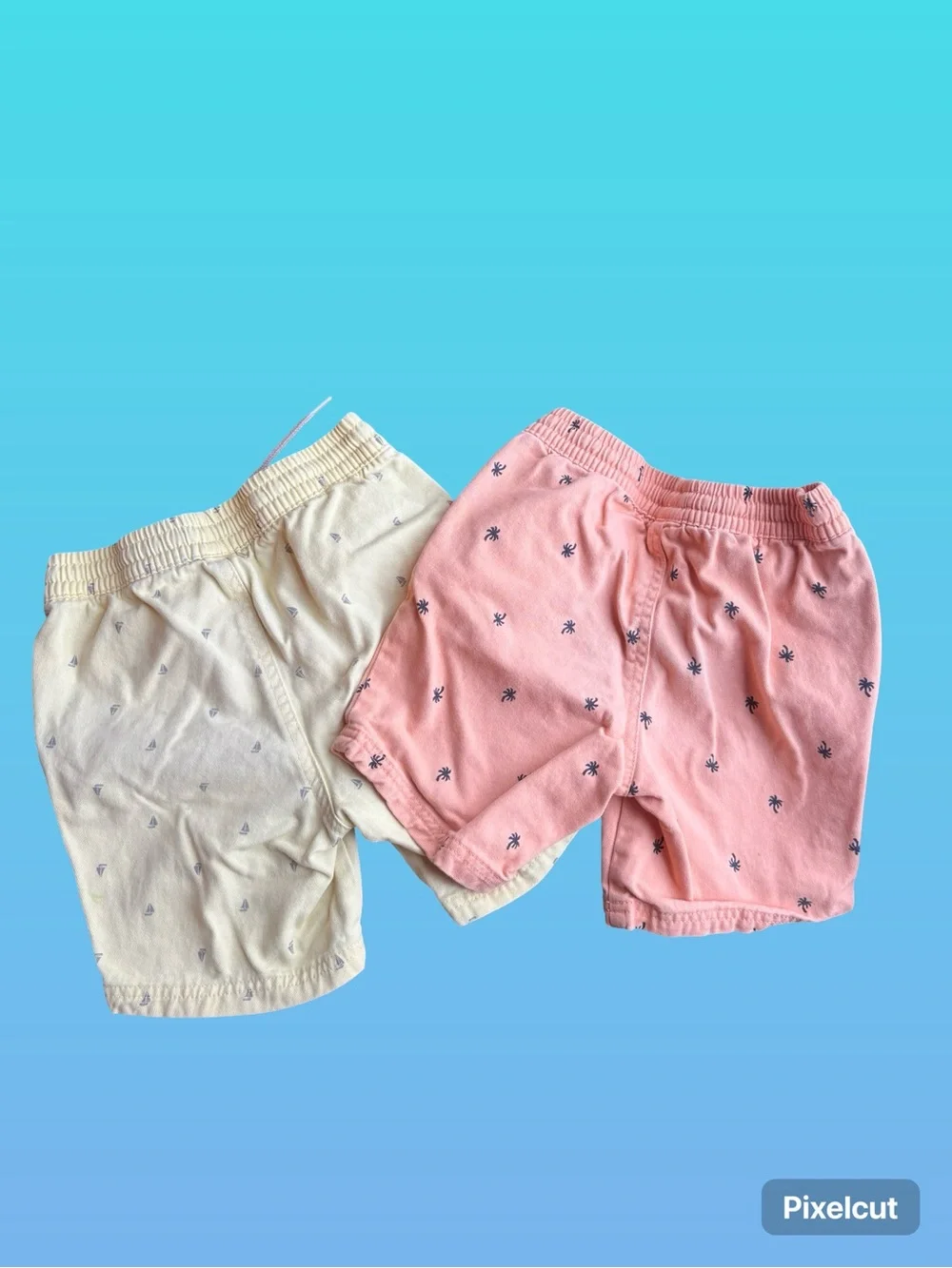 Old Navy Cream & Pink Palm-Print Pull-On Shorts